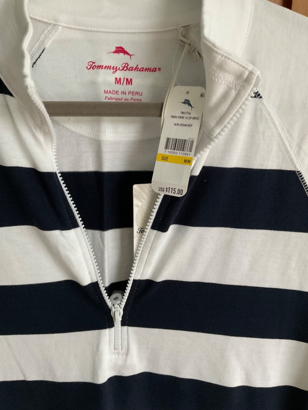 Tommy Bahama NWT quarter zip navy striped dress. - Picture 2 of 3